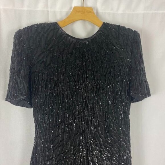 Lawrence Kazar Vintage 80's Black Silk Sequin Dress Women's Medium. - Picture 2 of 14